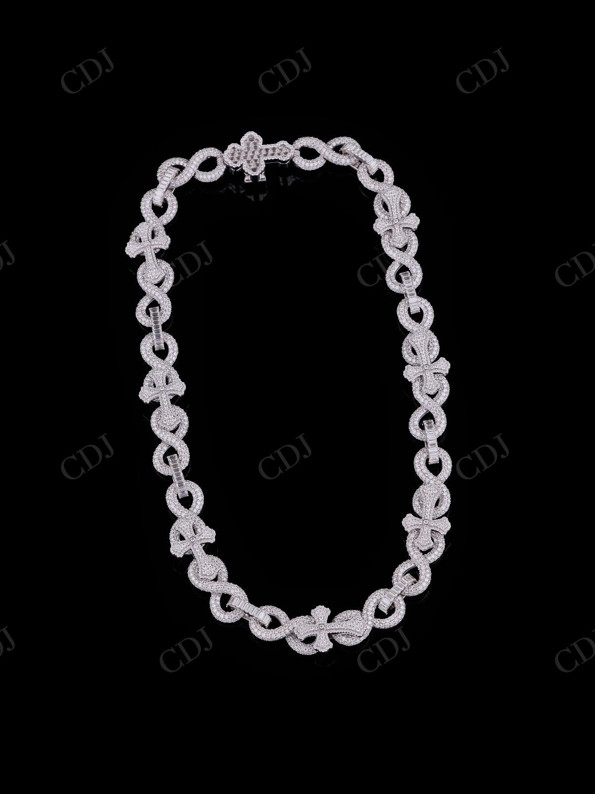 16mm Horizontal Cross Baguette Moissanite Sterling Silver Chain