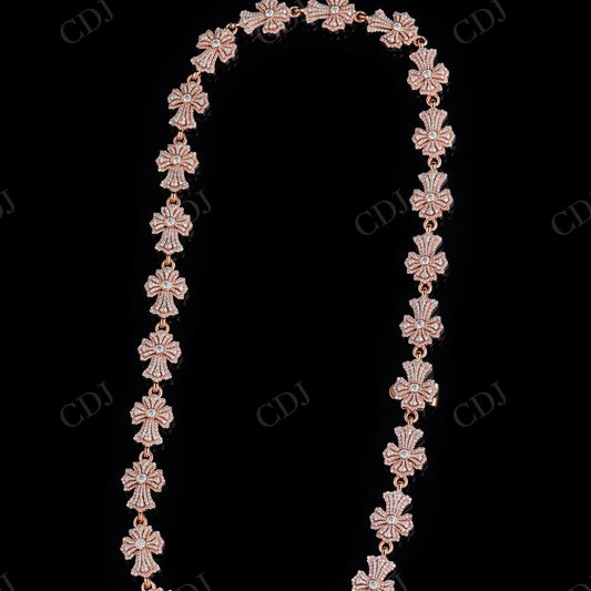 925 Silver Moissanite Gold Plated 15mm Floral Cross Chain