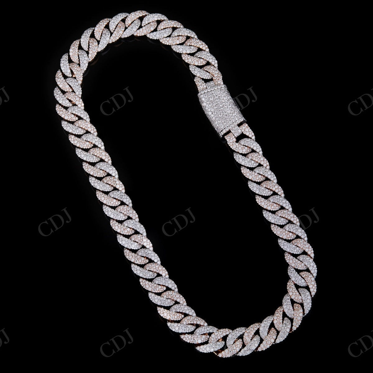 18mm Mosaic Setting Straight Lock Sterling Silver Moissanite Cuban Chain