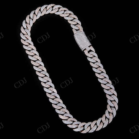 18mm Mosaic Setting Straight Lock Sterling Silver Moissanite Cuban Chain