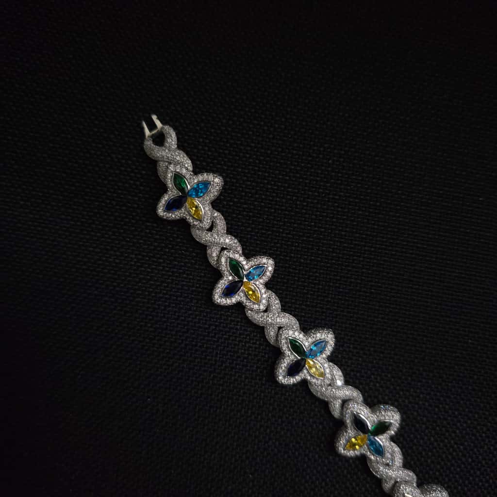 Multi Floral Moissanite Silver Bracelet
