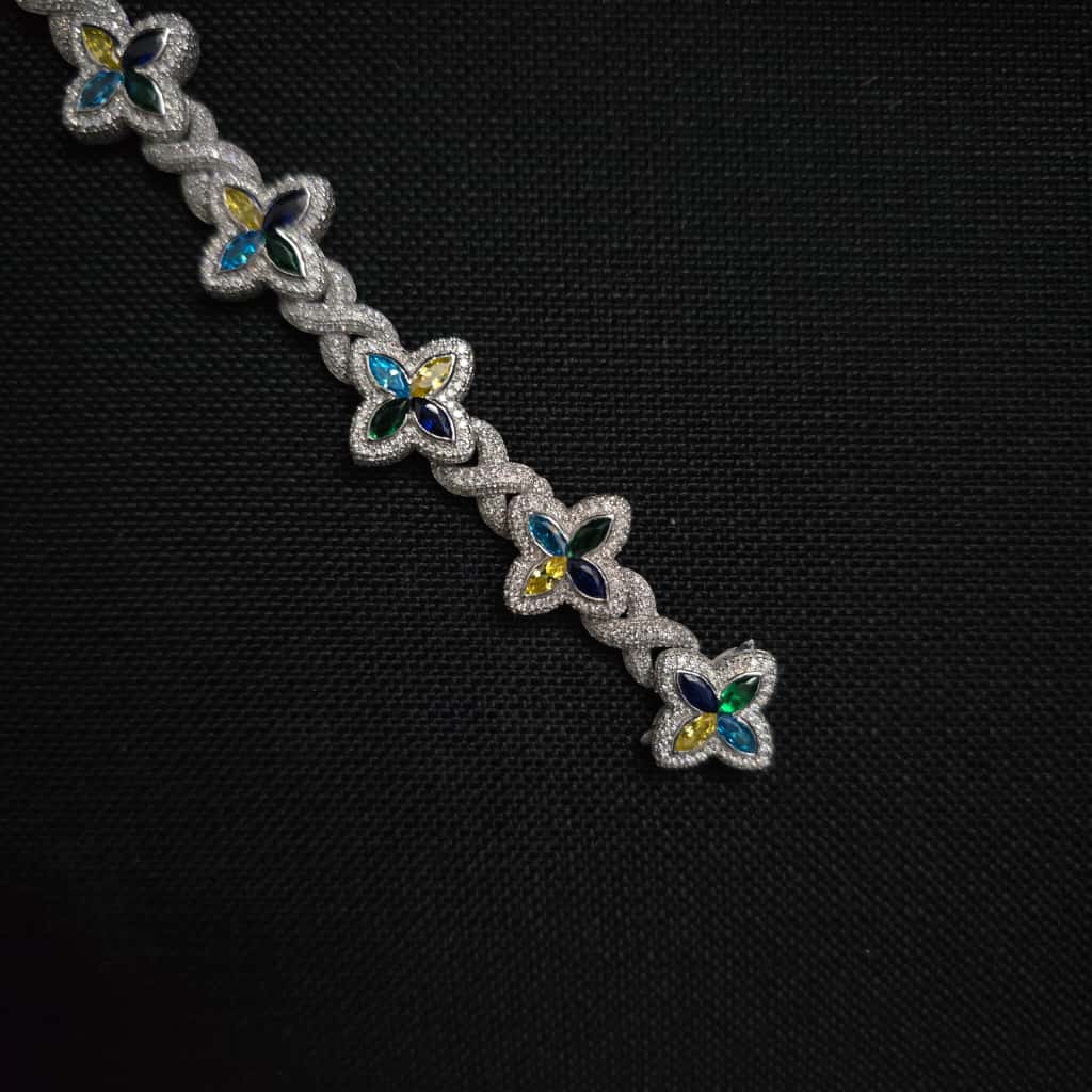 Multi Floral Moissanite Silver Bracelet