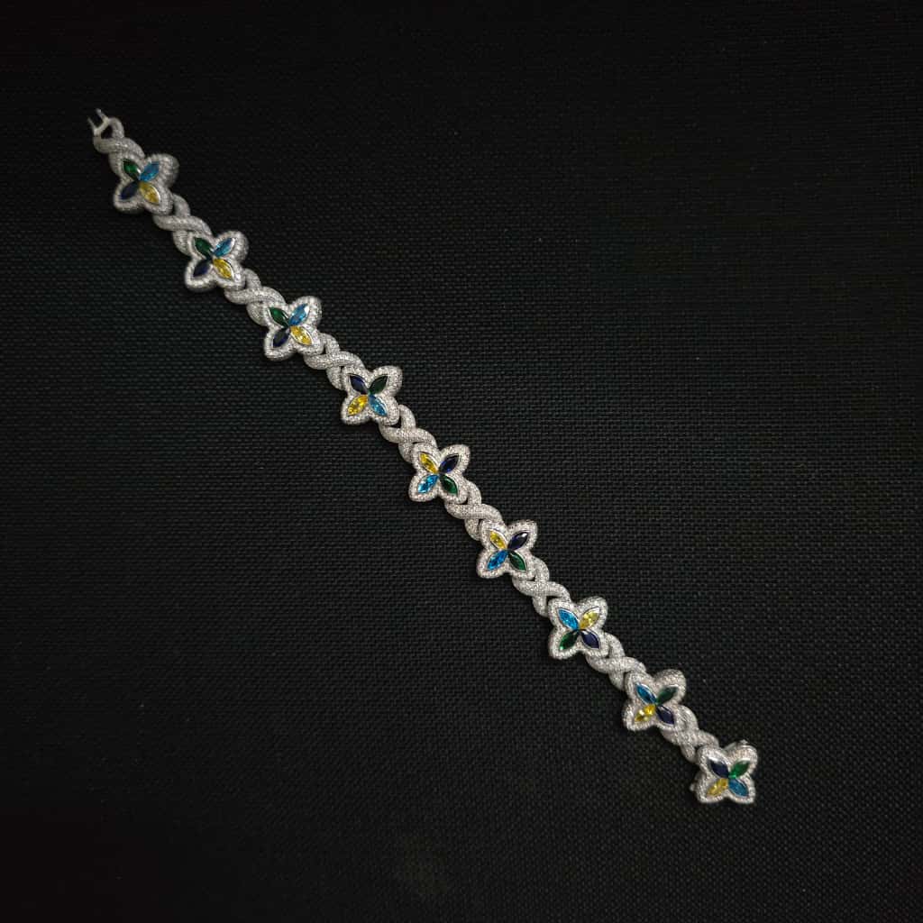 Multi Floral Moissanite Silver Bracelet