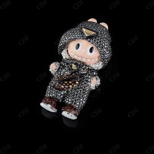 1.8" Sterling Silver Moissanite Labubu Pendant