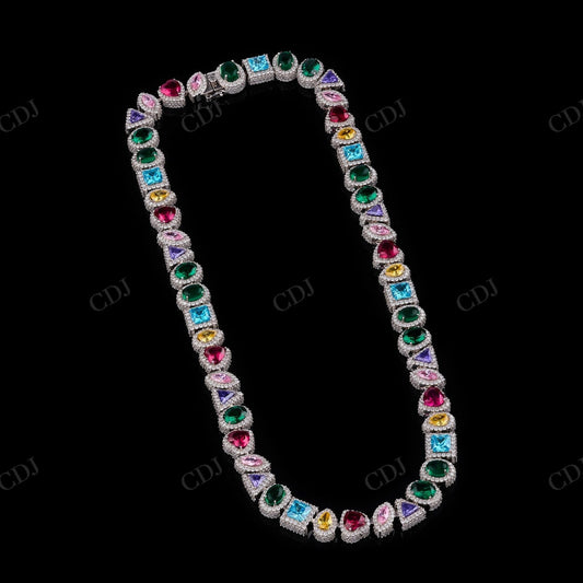 12mm Multi Stone 925 Sterling Silver Moissanite Chain