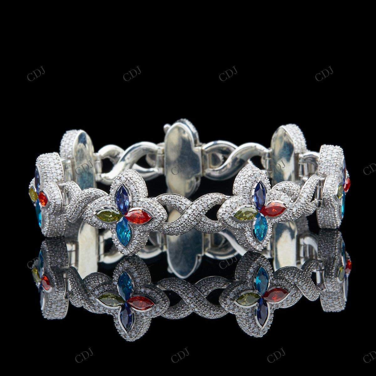 Multi Color Floral Moissanite Silver Bracelet