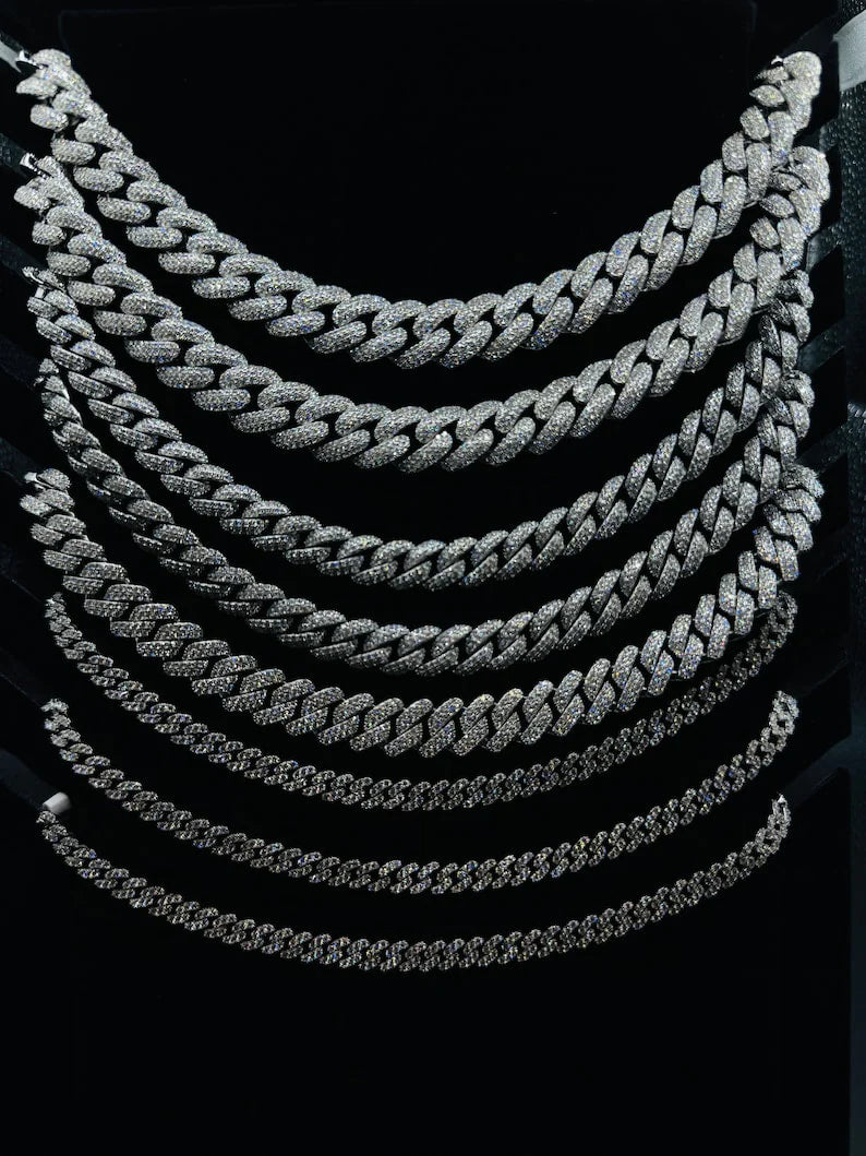 20MM Moissanite Cuban Link Sterling Silver Chain