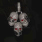 1.08" Sterling Silver Moissanite 3 Skull Pendant
