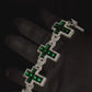 Silver Green Square Coss Moissanite Bracelet