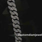 18mm Three Row Round Moissanite Sterling Silver Cuban Chain